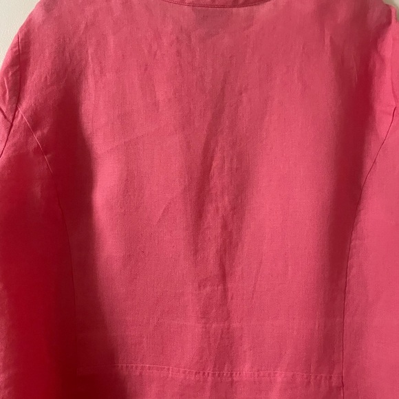 Talbots Vibrant Barbie Pink (14 W) 100% Linen, Tiny Square Hidden Buttons Shirt - Picture 8 of 14